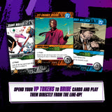 Three game cards displayed on a dark background with promotional text.