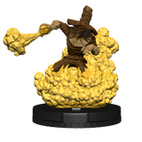 Statue of a character with a yellow cloud-like base on a white background