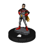Superhero figurine on a black base with a white background