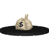 Beige bag with a dollar sign on a black platform