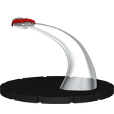 Clear plastic arch with red top on a black base against a white background