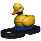 Yellow rubber duck with a black base on a white background