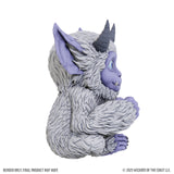 Fantasy creature figurine with gray and purple fur on a white background