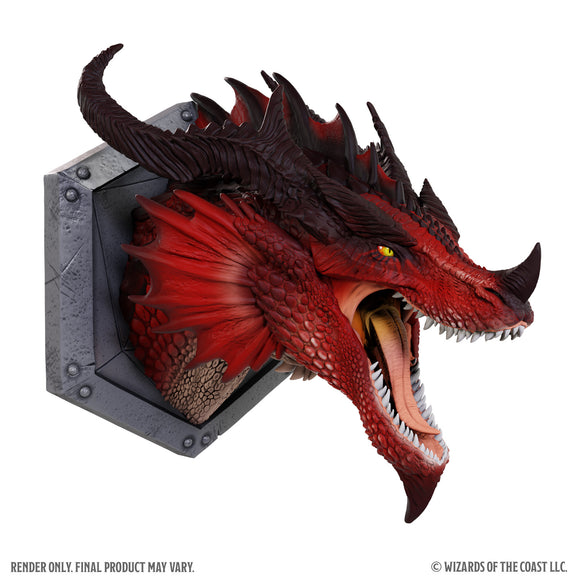 Red dragon head sculpture on a white background