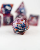 Close-up of a detailed dice with floral design on a white background