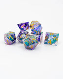 Set of colorful polyhedral dice on a white background