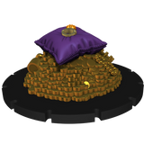 Purple pillow on a pile of gold coins with a black base