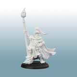 White warrior figurine with a spear on a gradient blue background