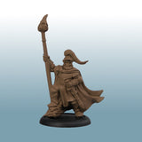 Brown figurine with a spear on a gradient blue background