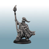 Metallic figurine of a warrior holding a spear on a gradient blue background