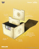Card holder with text on a yellow background