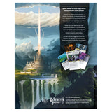 Fantasy game box with a castle and landscape illustration on the back
