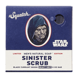 Soap bar packaging with Dr. Squatch and Star Wars branding on a blue background