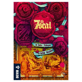Front cover of the board game 7th Seal, featuring a highly detailed, stylized illustration with deep magenta, red, and gold tones. The title '7th Seal' is prominently displayed in gold lettering on a red seal, with the creators' names 'Julio Falagan' and 'Will Kirby' on blue banners.