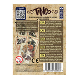 Card game box with colorful illustrations and text on a beige background