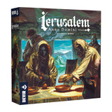Board game box titled 'Jerusalem Anno Domini' with characters around a table, featuring the Devir logo.
