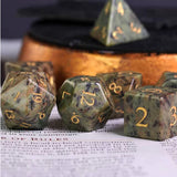 Dark Jasper Gemstone - Stone Engraved with Gold RPG Dice Set (7d)