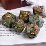 Dark Jasper Gemstone - Stone Engraved with Gold RPG Dice Set (7d)