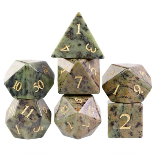 Dark Jasper Gemstone - Stone Engraved with Gold RPG Dice Set (7d)
