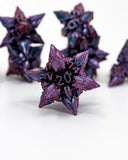 Purple polyhedral dice with '20' on a white background