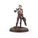 Detailed figurine with mechanical components on a white background