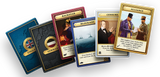 Collection of strategy game cards with various designs and text on a white background