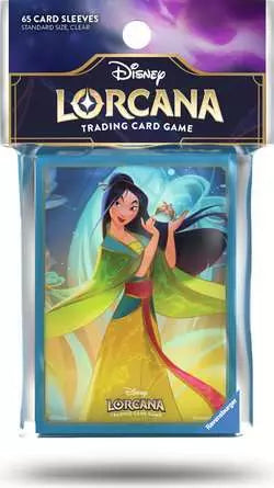 Pack of Disney Lorcana trading card game sleeves with a character from Mulan on the front.