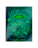 A hardcover book or box featuring World of Warcraft: Dungeons & Dragons artwork in glowing neon green and teal on a black background, shown against a plain white studio background.