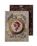 World of Warcraft Dungeons & Dragons box set featuring a front cover with the red WoW logo on an ornate beige and gold design, with the dark brown back cover partially visible behind it.
