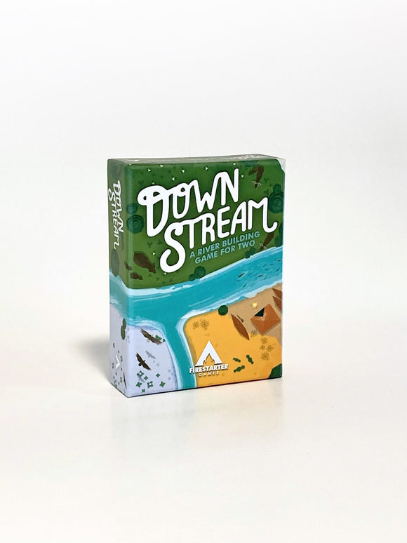 Board game box titled 'Down Stream' on a white background