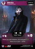Card featuring Dracula with game interface elements and text.