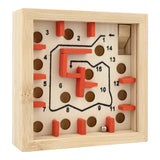 Wooden puzzle with numbered holes and red pegs on a white background