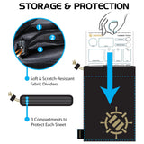 Storage and protection product with fabric dividers and compartments on a white background