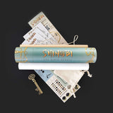 Shinobi product with scroll, key, and cards on a dark background