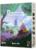 Board game box for 'Dungeons & Kittens' with fantasy-themed illustration on a white background.