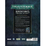 Back cover of 'Arkham Horror: The Roleplaying Game' with text and branding.