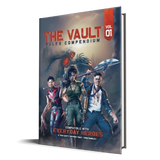 Book titled 'The Vault Rules Compendium Vol. 01' featuring characters on a white background