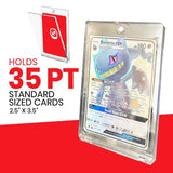 Card holder with a Pokémon card on a red background