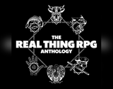 Title 'The Real Thing RPG Anthology' with decorative symbols on a black background