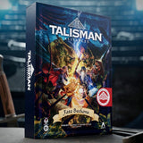 Talisman Alliances board game box with colorful artwork on a blurred background