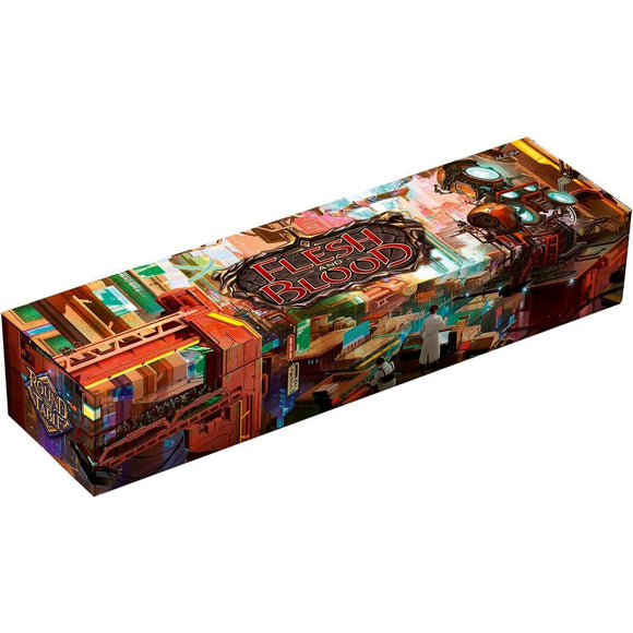 Board game box with 'Flesh and Blood' text on a white background