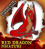 Red dragon miniature with text about size and product name.
