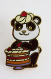Panda bear with cake pin on a white background