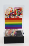 Dice set with rainbow design packaging labeled 'Dice for All' on a white background