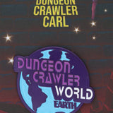 Dungeon Crawler Carl logo with a stylized globe on a dark background with stars.