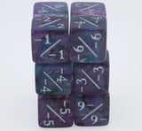 Set of marbled dice with white numbers on a white background