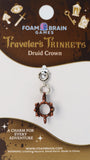 Foam Brain Games Druid Crown charm on a display card with branding and product details.