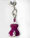 Purple guitar-shaped keychain charm on a white background