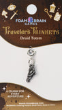Foam Brain Games Druid Totem charm on a display card with branding and product details.