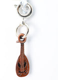 Brown leather keychain with silver clasp on a white background